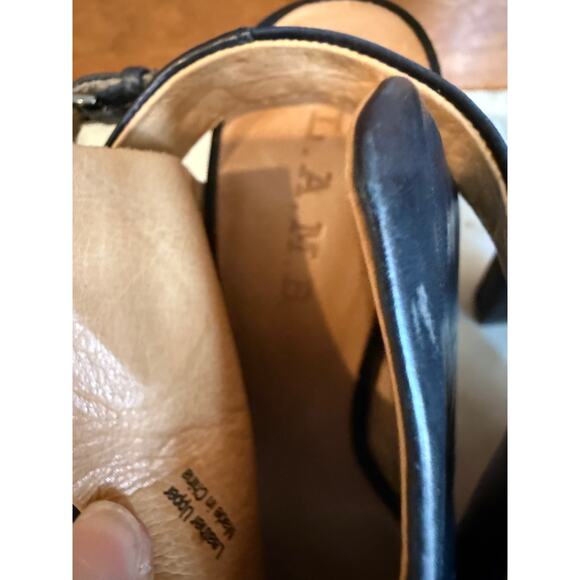 L.A.M.B. Gwen Stefani Leather & Satin Trim Platform Open Toe Booties Black - Picture 10 of 10